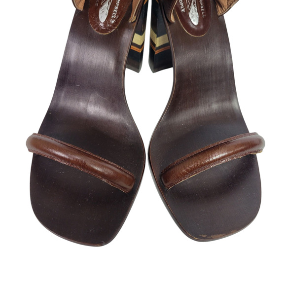 Free People Cabana Heels Brown Jeffrey Campbell Leather Sandals Wooden Block 7 - Picture 4 of 14